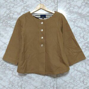 Loosie No Collar Jacket Border Wool Blend Lightweight Outerwear